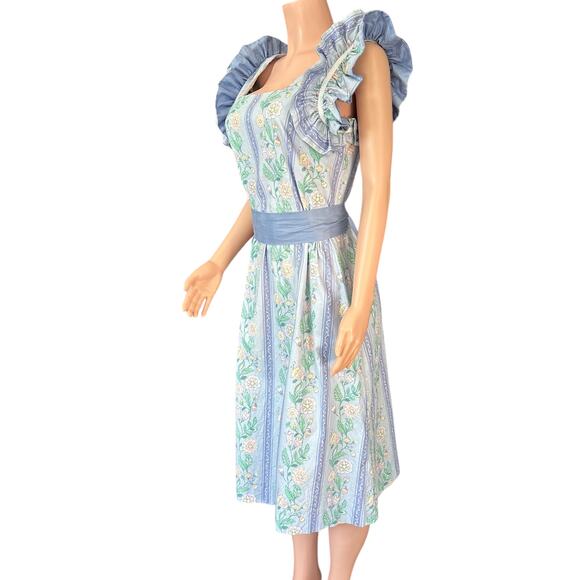 Vintage Blair Woolverton Floral Fit & Flare Midi Dress Statement Shoulder Large - Picture 4 of 11